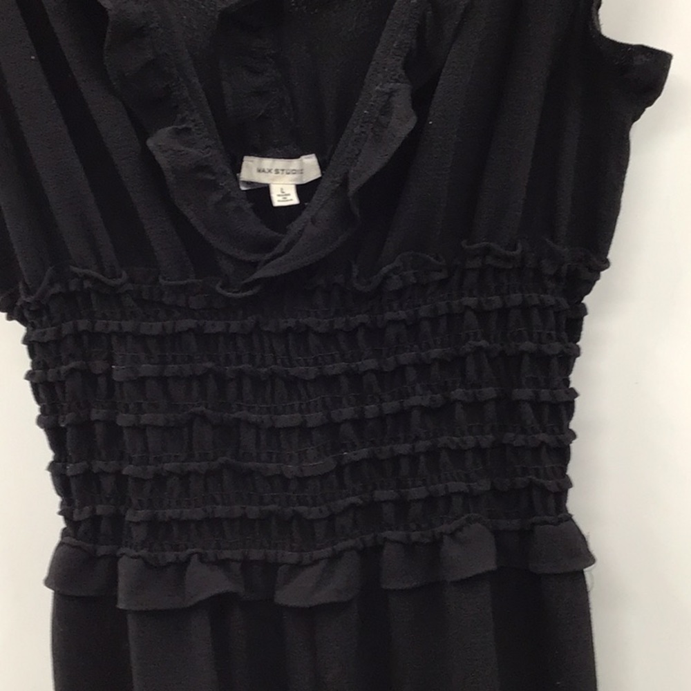 Max Studio Black Ruched Ruffled  romper - Picture 3 of 10